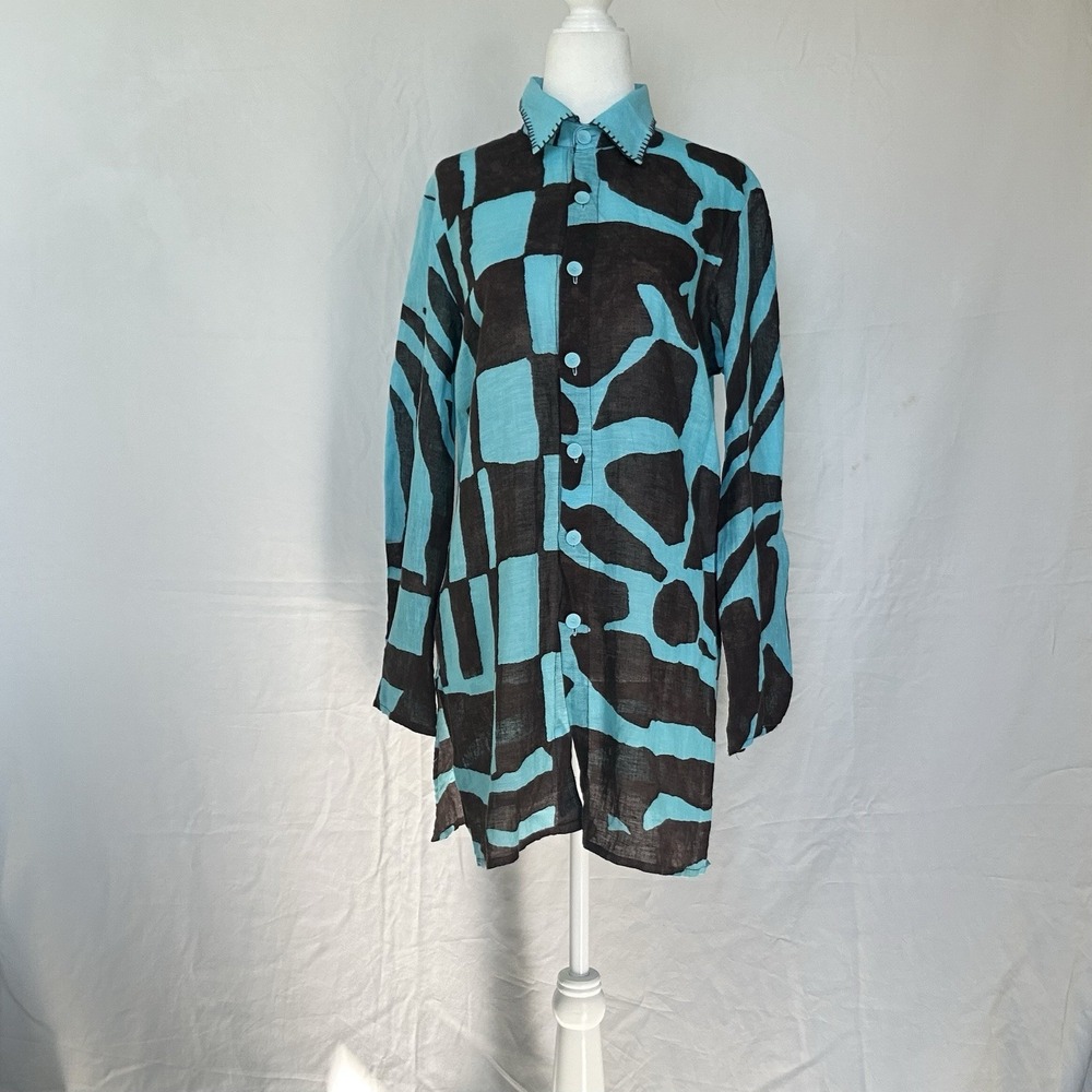 Vintage Gottex 100% Linen Shirt Dress Coverup Tunic Resortwear Beach Coastal